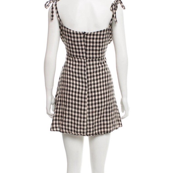 Reformation Gingham Tie-Shoulder Mini Dress in Black and Cream - Picture 2 of 6